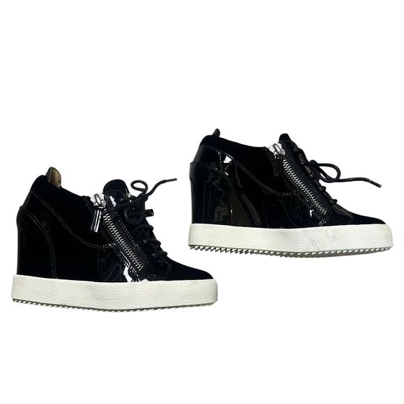 Giuseppe Zanotti Addy Wedge Sneaker Black Patent Leather / Velvet - Picture 3 of 11